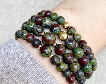Dragon Blood Jasper Beaded Bracelet • Courage & Strength Gemstone Jewelry