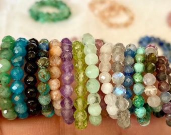 Gemstone Beaded Ring: Handmade Healing Crystal Stackable Jewelry