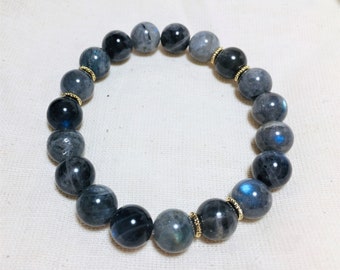 10mm AA Grade Labradorite Beaded Bracelet, High Flash Labradorite and Absolutely Stunning, Rare Statement Bracelet