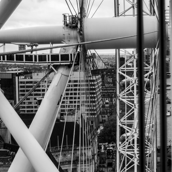 Black and White Photo Detail Shot of the London Eye - Original Photograph - High Quality Original Photograph