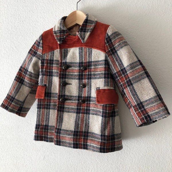 vintage Kids 1940s 1950s Plaid Wool Coat Child Jacket