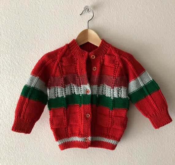Adorable Kids 50s 60s Cozy Handmade Knit Cardigan… - image 1