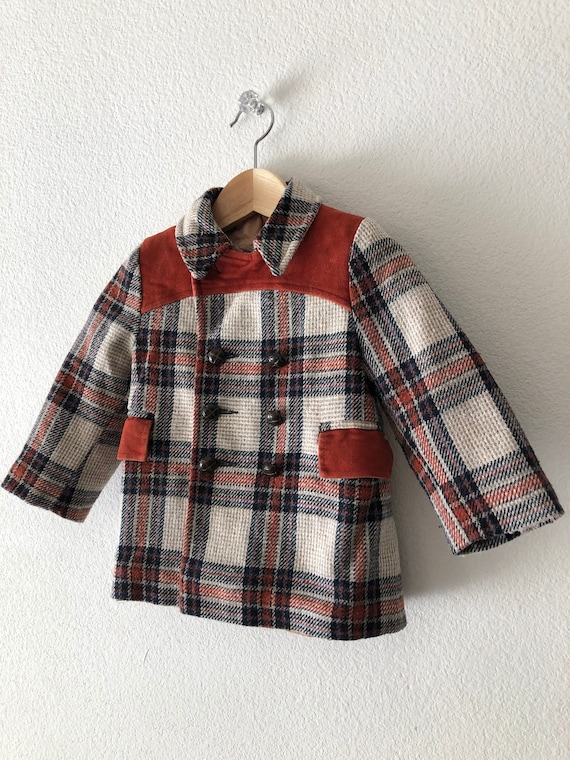 Vintage Kids 1940s 1950s Plaid Wool Coat Child Ja… - image 1