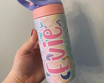 Vaso de sirena personalizado: Vaso con tapa abatible de acero inoxidable de 12 oz