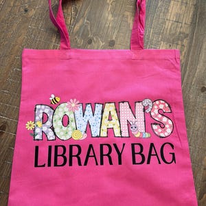 Custom Children’s Library Bag, Springtime Kid gift, Easter gift, personalized tote bag for kids, kids tote bag, monogrammed kids bag