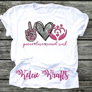 Vrede, Liefde, Sociaal Werk Sublimatie Tee Shirt-Social Worker t-shirt- Maatschappelijk Werker Gift-Nationale Maatschappelijk Werker Maand Tee