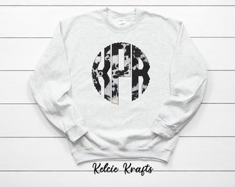 Cow Print Monogram Sweatshirt – Farm Animal Initial Gift