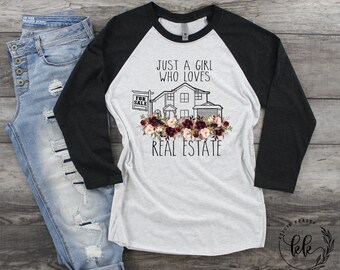 Real Estate Agent Raglan Tee - Floral House Realtor Gift