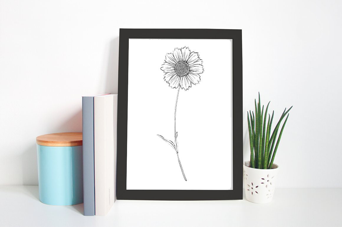 Black and White Daisy Flowers Wall Art Prints Black and White Etsy
