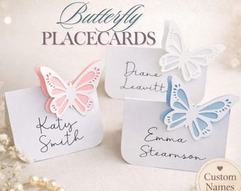 3D Butterfly Wedding Place Card: Custom Cursive Name Tag