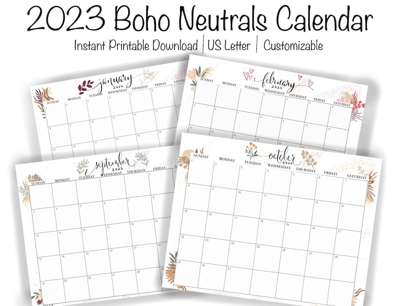 boho-calendar-2023-botanical-calendar-printable-monthly-etsy