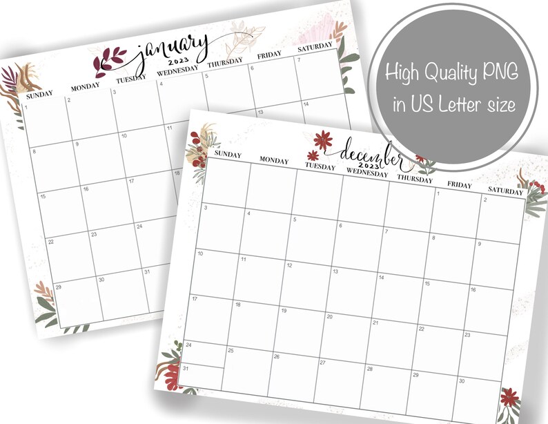 Boho Calendar 2023 Botanical Calendar Printable Monthly - Etsy