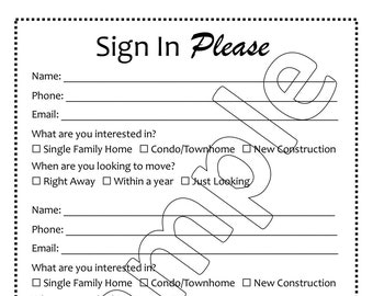 Sign In Sheet 8.5 x 11 - Open House - Real Estate - New Clients - No Edits Required - PDF - Download - Template