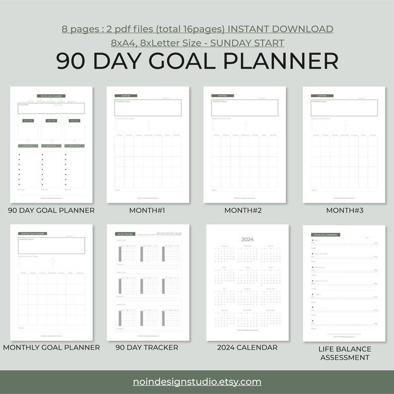 Printable, 90-day Goal Planner, 90 Day Tracker, Monthly Planner, Habit ...