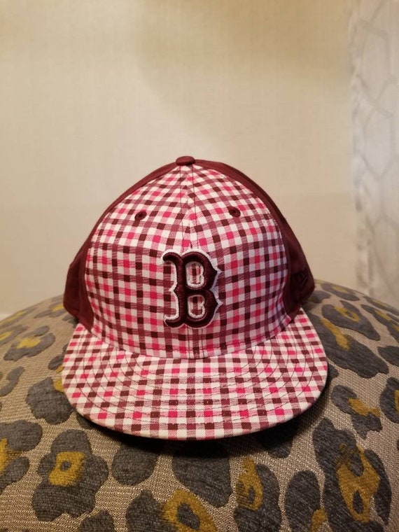 plaid red sox hat