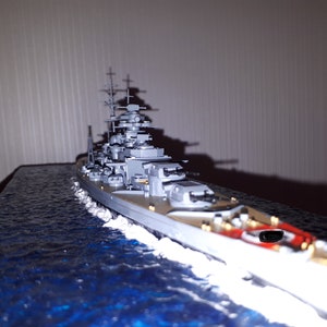 German Navy Battlecruiser ship Bismarck with water diorama