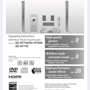 Panasonic sc-ht740/sc-ht940/sc-ht743 DVD Home Theater Sound System Owners Manual *Digital Download Only, No Physical Copy