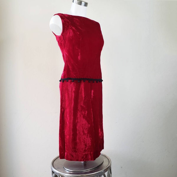 60's Jonathan Logan Velvet Dress Red Two Piece Size XS