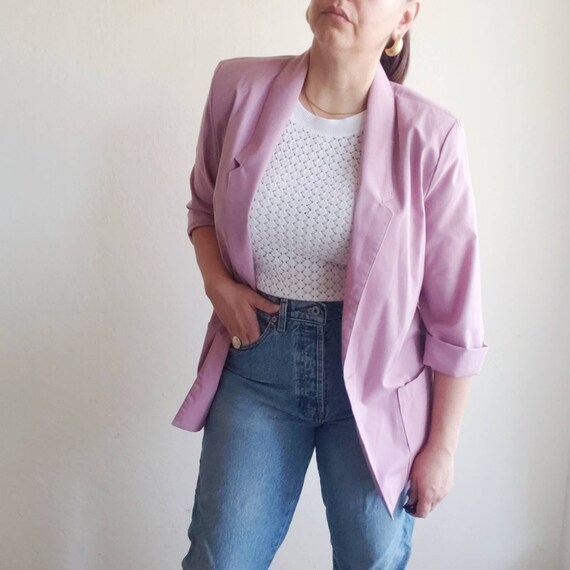 Vintage 80s Lilac Boxy Blazer Pockets Oversized