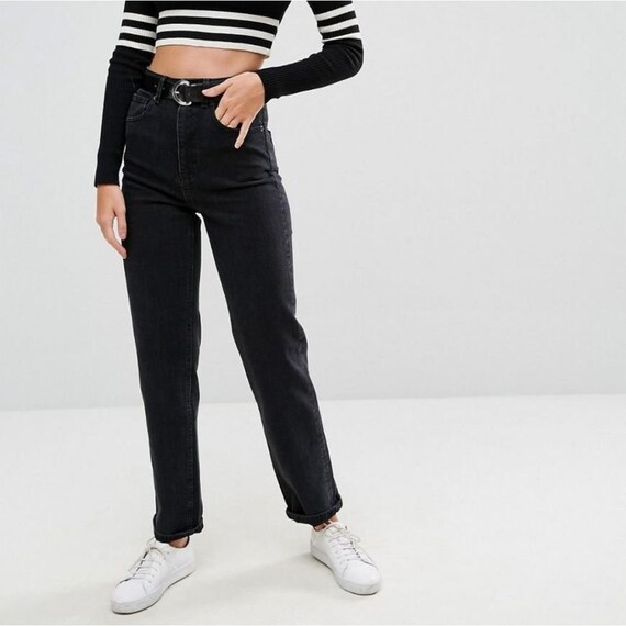 high waist black jeans straight leg