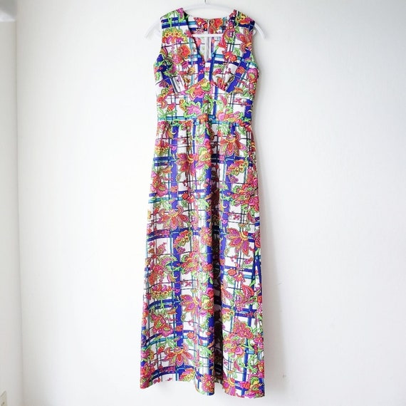 Vintage 60's Floral Maxi Dress Vibrant Psychedelic