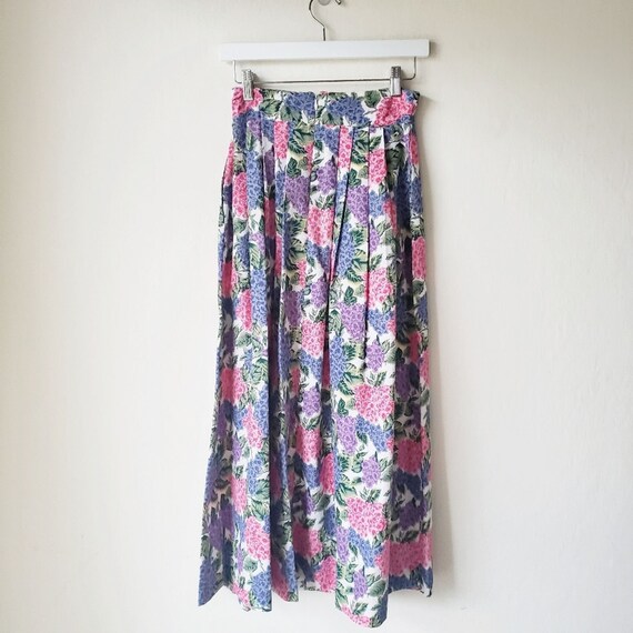 80's Herman Geist Floral Midi Skirt Pleated Vtg