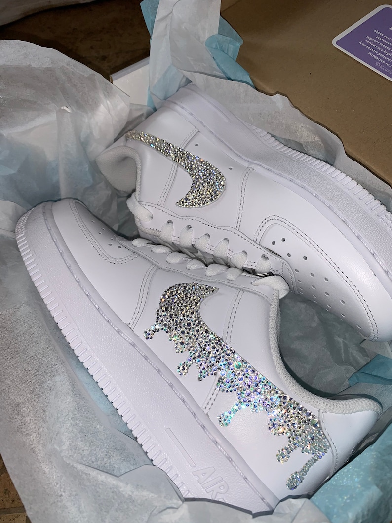 Custom Rhinestone Drip Swoosh Air Force 1 Shoes Bedazzled Etsy