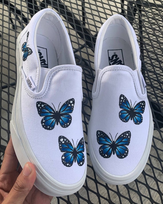 Custom Hand-Painted Butterfly White 