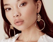 Gold Lion Head Door Knocker Hoop Earrings - Gold Hoop Earrings - Door Knocker Earrings - Statement Hoop Earrings - Fashion Earrings