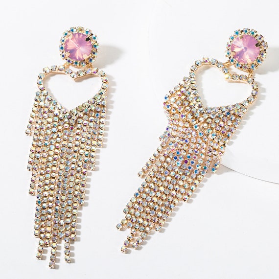 Rhinestone tassel earrings outlet