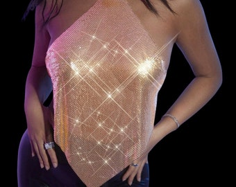 Gold Liquid Mesh Metallic Top - Gold Halter Top - Gold Metallic Top - Body Jewellery - Festival Outfit - Festival Clothing - Sexy - Bling