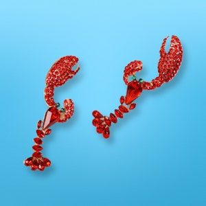 Red Lobster Crystal Drop Earrings - Stud Earrings - Drop Earrings - Cute Earrings - Lobster Earrings - Quirky Earrings - Rhinestone Earrings