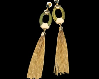 Green Marble Chain Tassel Earrings - Tassel Earrings - Fashion Earrings - Drop Earrings - Dangle Earrings - Tassel Earrings