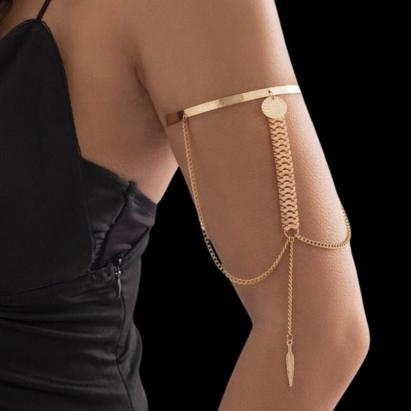 Feather Tassel Arm Cuff - Arm Cuff Bracelet - Arm Band - Gold Arm Cuff - Body Jewellery - Upper Arm Bracelet - Silver Arm Cuff