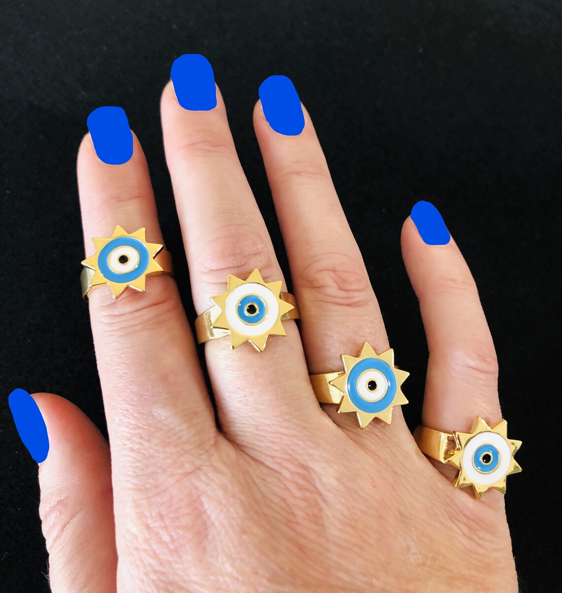 Gold Blue Evil Eye Ring Blue Eye Ring Evil Eye Ring Gold Etsy