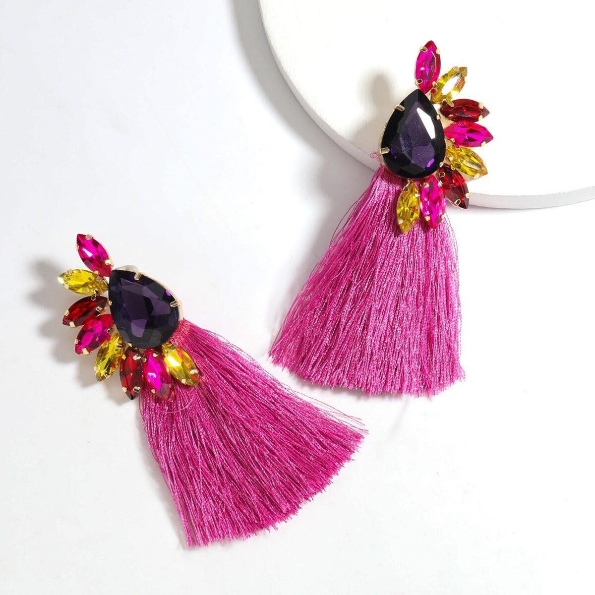 Crystal Half Flare Tassel Earrings Crystal Earrings Tassel - Etsy UK