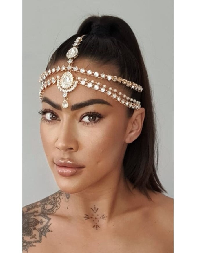 Rhinestone Pearl Layered Head Chain Head Chains Hair Etsy UK