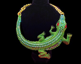 Rhinestone Crocodile Diamond Studded Necklace - Statement Necklace - Crystal Necklace - Rhinestone Necklace - Reptile Necklace - Bling