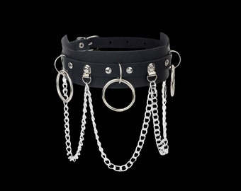 Black Leather Silver Chain Choker - Black Choker - Leather Choker - Chain Choker - Statement Choker - Fashion Choker - Goth Choker