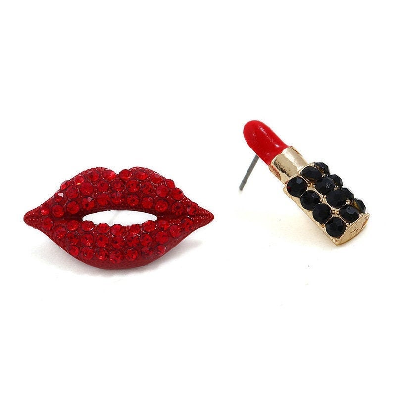 Red Lips and Lipstick Earrings Fashion Earrings Stud Etsy