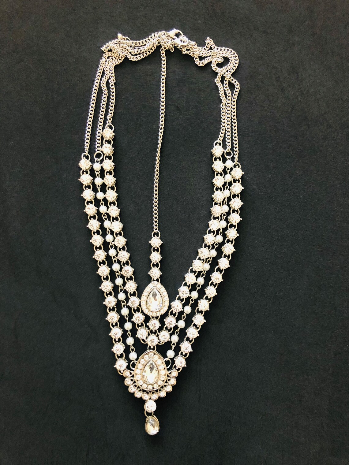 Rhinestone Pearl Layered Head Chain Head Chains Hair Etsy UK