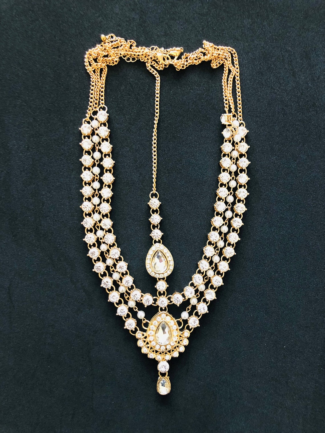 Rhinestone Pearl Layered Head Chain Head Chains Hair Etsy UK