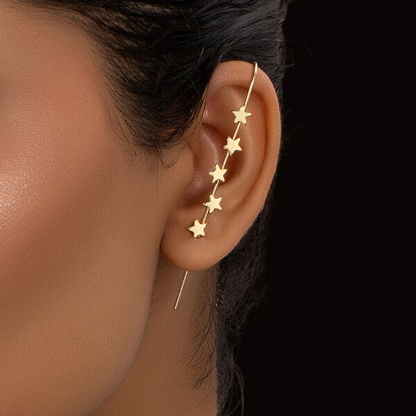 Gold Star Ear Pin - Gold Ear Bar - Gouden oorbellen - Gold Ear Climber - Gold Ear Pin Hook - Gold Ear Pin Oorbellen - Minimal Ear Cuff