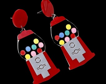 Bubble Gum Machine Drop Earrings - Fun Earrings - Retro Earrings - Quirky Earrings - Bubble Gum Earrings - Colourful Earrings