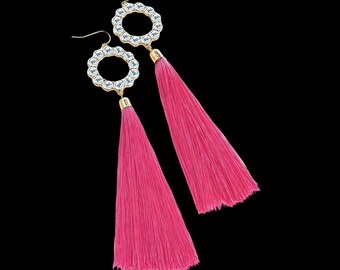 Crystal Colour Tassel Drop Earrings - Tassel Earrings - Fashion Earrings - Hoop Earrings - Statement Earrings - Colourful Earrings