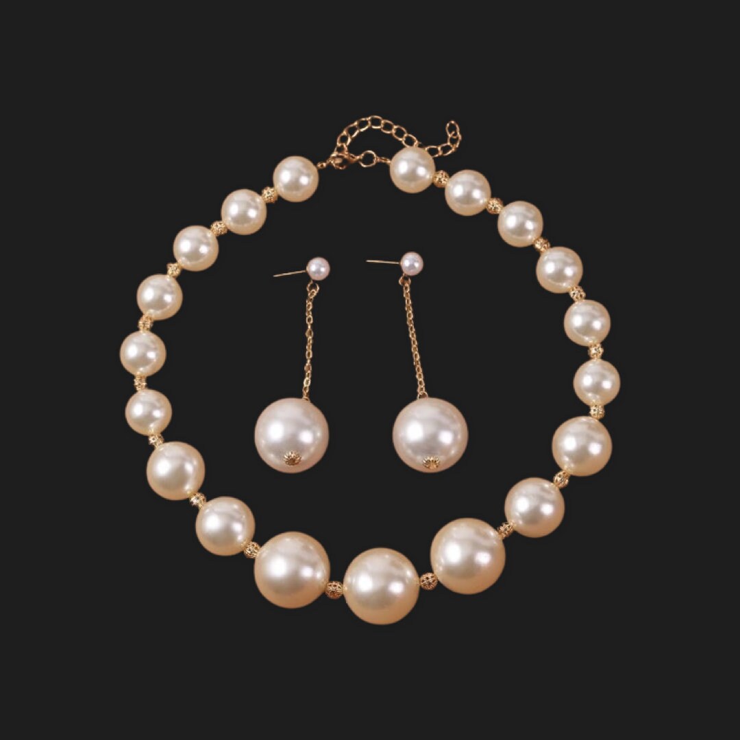 Oversized Pearl Drop Earrings Necklace Set Pearl Earrings Pearl