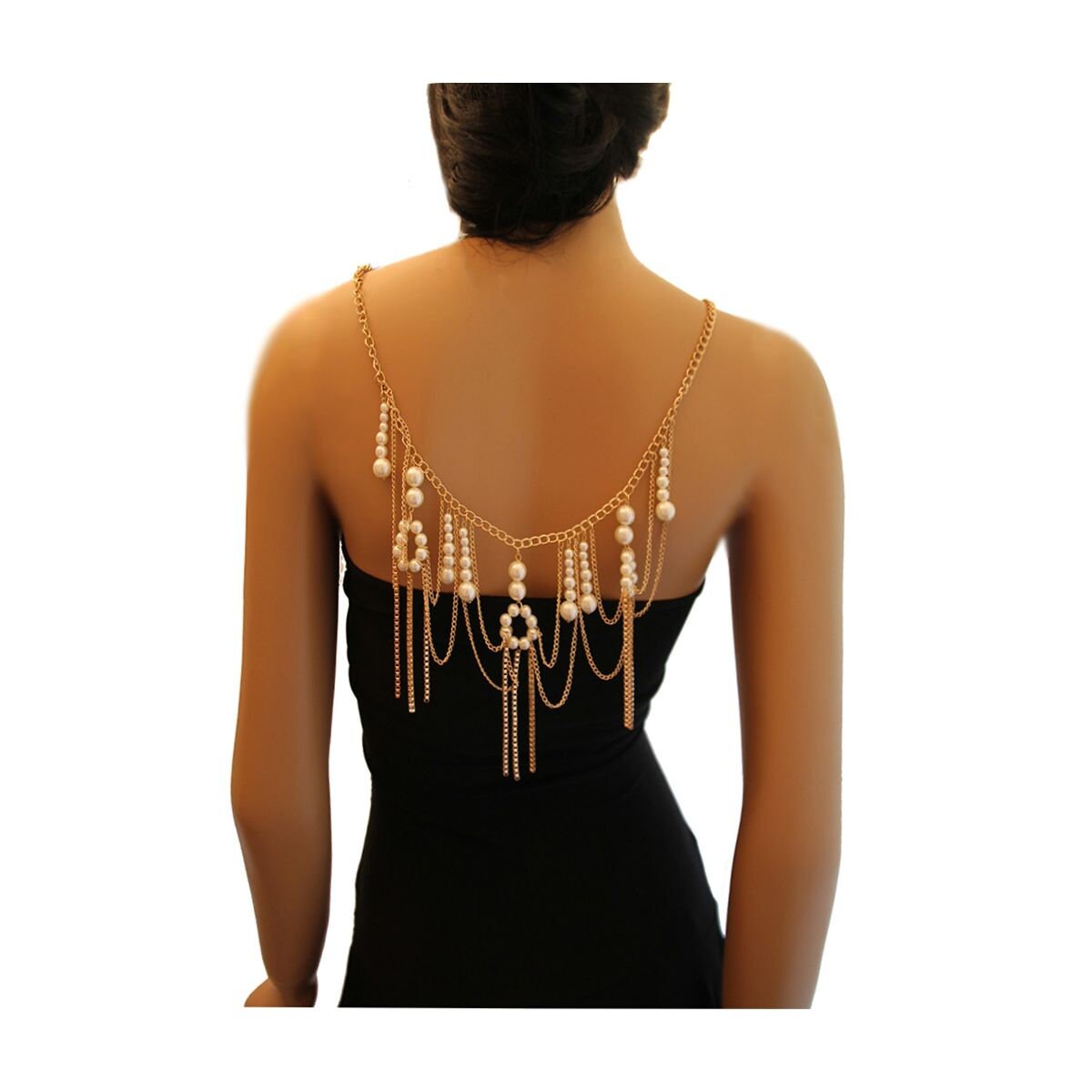 Gold Pearl Metal Body Chain Necklace Body Jewellery Etsy UK