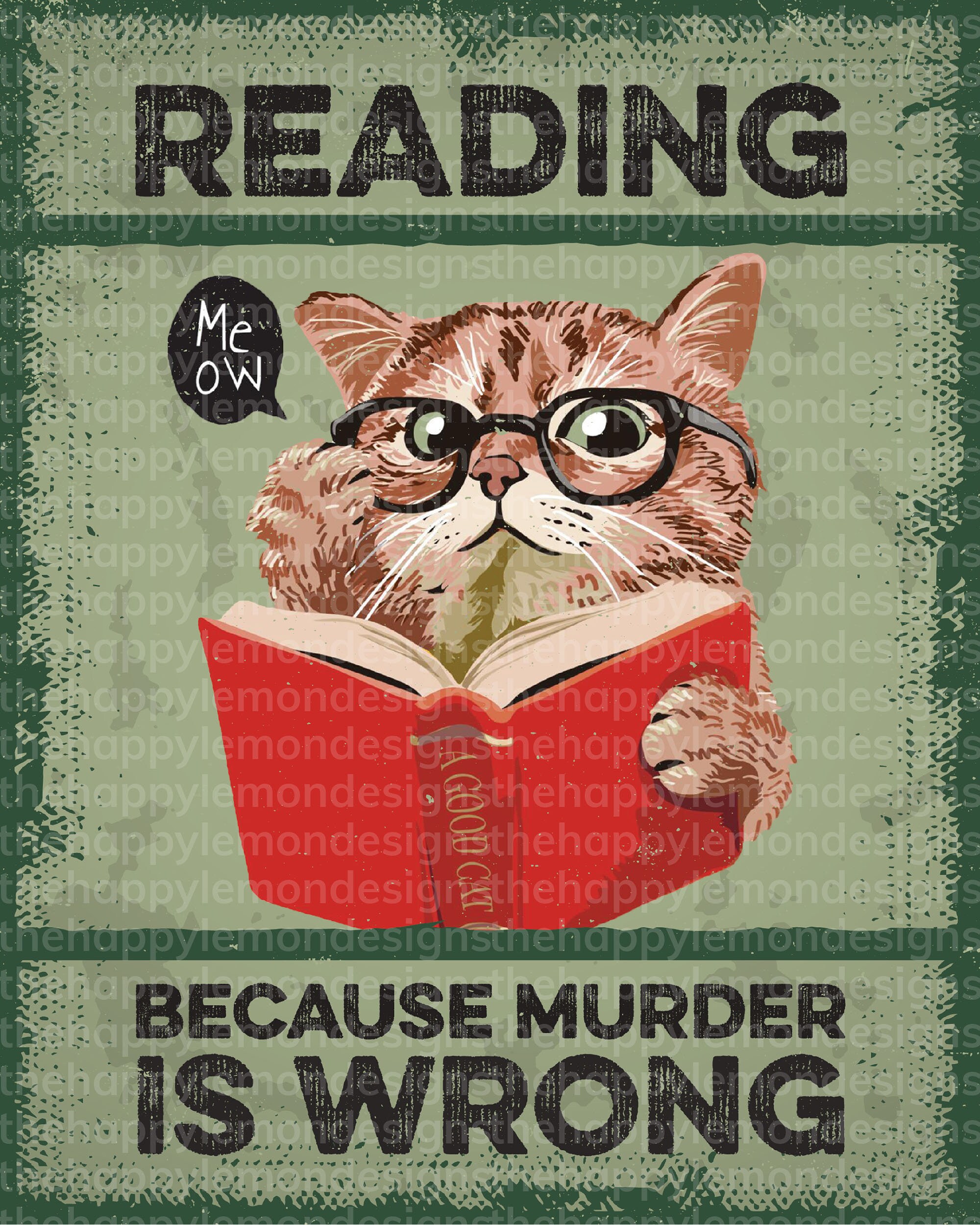 Póster de metal con texto en inglés Reading Because Murder