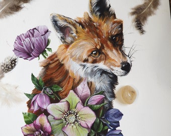 PAINTING fox guide animal, fox painting, totem animals, acrylic painting on paper, forest animals, guide animals, shaman animals
