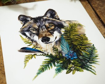 Wolf totem PRINT, wolf animal totem, spirit wolf, giclée print, home decor, animal illustration, wolf animal guide, spirit guide
